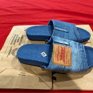 Brand new light denim slides. European size 39/ fits like a 7.5.